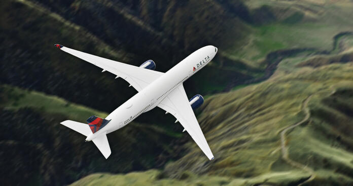 A350-900 in flight over mountains