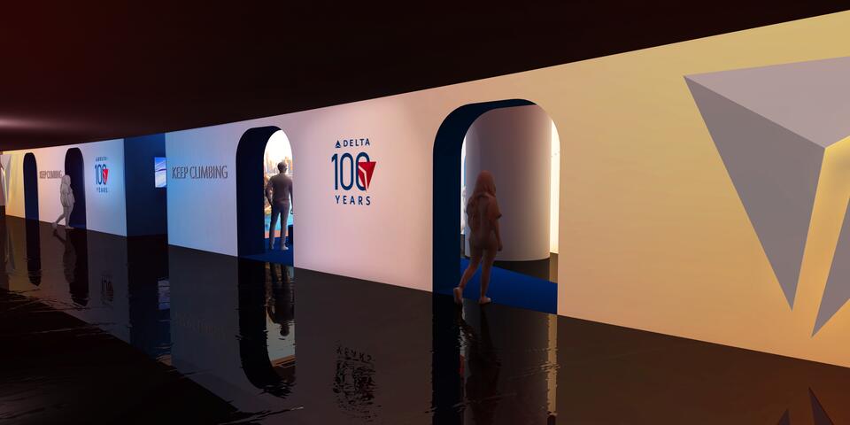 A rendering of Delta's exhibit wall at CES 2025